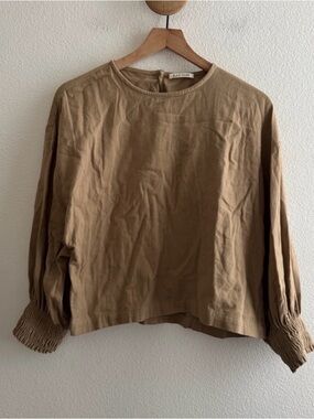 Tan Cotton Long Sleeve Top